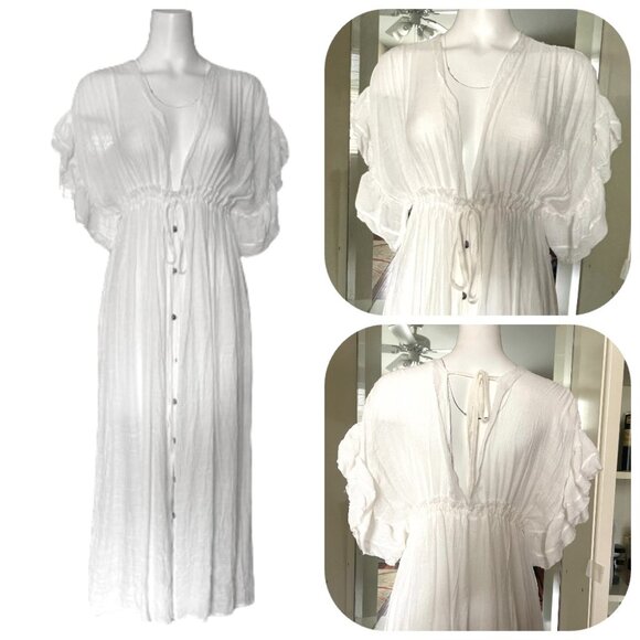 NWT NXH Ruffled sleeves white summer Boho maxi dress - Picture 1 of 10